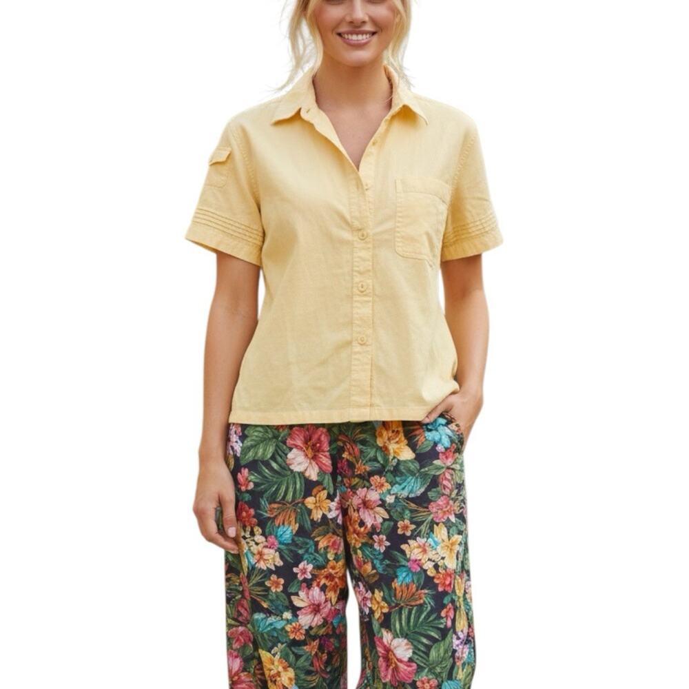 Christopher & Banks Vintage Butter Yellow Cottagecore Button Up Shirt Sz M